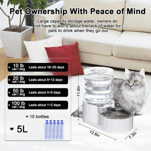 Dog Water Bowl Dispenser: 5L Automatic Stainless Steel Gravity Feeder - Large... - Picture 2 of 7