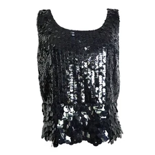 Vintage 60s Miss Ruth Boutique Blouse Shirt Black Large and Small Sequin Tank