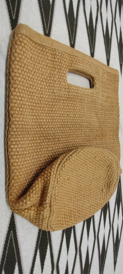 Cartera Cesta Cubo Arpillera Tejido Fino Estilo Paja Material Beige Resistente Europeo Foto 3 de 4