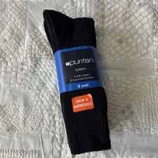 Puritan Cotton Crew 3 Pair Men's Socks Black USA Shoe Size 6-12 Vintage NOS