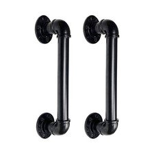 Industrial Pipe Door Pull Handle 12 Inch, Black Rustic Industrial Grab Bar, T...