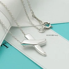 Authentic Tiffany & Co. X Kiss Cross Pendant Necklace 17.4" Silver 925 w/Pouch