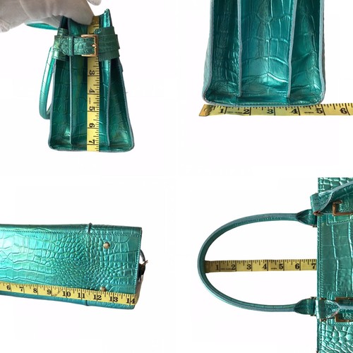 Victoria Beckham Samantha Thavasa Green Croc Embossed Vinyl Faux Leather Handbag - Picture 12 of 12