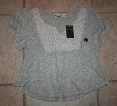 Neu mit Etikett Abercrombie Mädchen kleines meliertes graues Bauerntop mit Spitze - LETZTES! - Bild 1 von 4