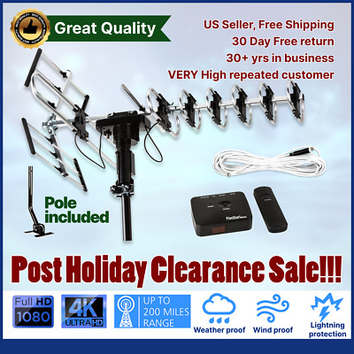 HDTV 1080P Outdoor Amplified Digital Antenna 360 Rotor HD TV UHF VHF FM 200 Mile
