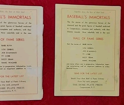 BASEBALL'S Immortals BABE RUTH & LOU GEHRIG 1953 Hall of Fame Series Booklets PB - Picture 11 of 12
