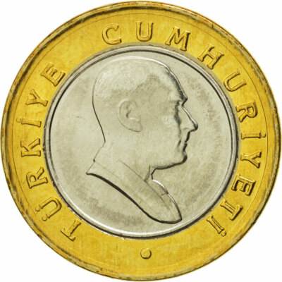 [#464254] Münze, Türkei, 50 New Kurus, 2005, Istanbul, STGL, Bi-Metallic, KM:116