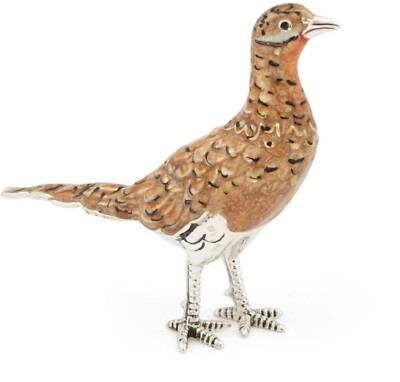 SATURNO Silver and Enamel HEN PHEASANT- Fully Hallmarked