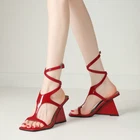 Wedge Heel Sandals Womens Patent Leather Strap Adjustable Peep Toe High Heels Sz