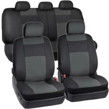 BDK Black & Charcoal Faux Leather Car Seat Cover Full Set - Front & Rear Spli...