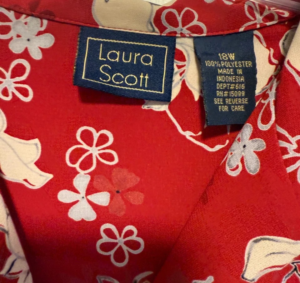 LAURA SCOTT Top Camisa Blusa 1X 18w Busto 48 Largo 26 Rojo Multicolor Floral Foto 2 de 2
