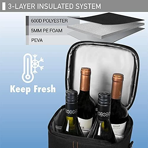 OPUX 4 Bottle Wine Bag Carrier Tote Insulated Padded Wine Cooler