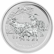 2015 Australia Lunar Year of the Goat 1/2 oz .9999 Fine Silver Coin In Capsule