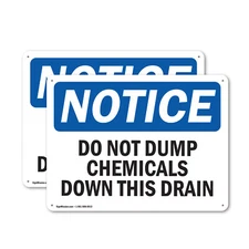 (2 Pack) Do Not Dump Chemicals Down This Drain OSHA Notice Sign Decal Metal