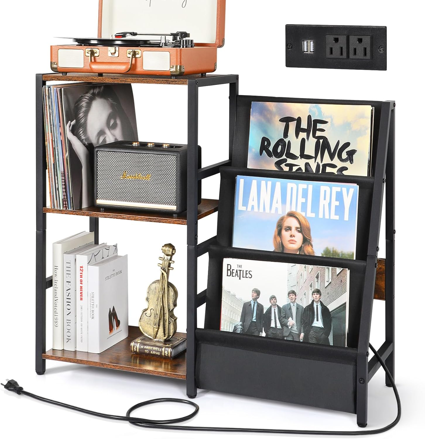 3-Tier Turntable Stand with Power Outlet for Vinyl Records  -image