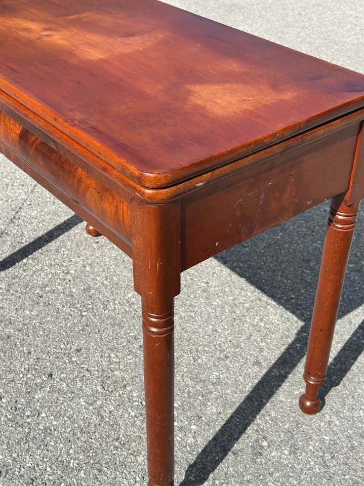 Antigua mesa de cartas de juego Sheraton cereza y caoba 1830 fina Foto 4 de 4