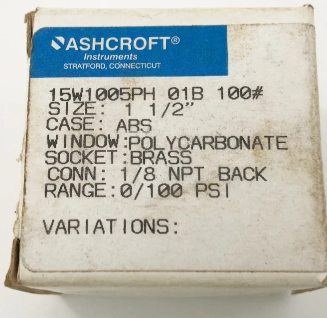 Lot of 2 New Ashcroft 15W1005PH 01B 100# Pressure Gauges 1-1/2" 0-100psi - Image 2 of 4
