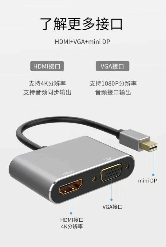 Mini DP Display Port to HDMI VGA 2 in 1 Thunderbolt Adapter For Macbook Pro/Air - Image 2 of 4