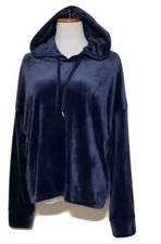 DKNY Sport Women Plush Velour Hoodie Donna Karan New York Dark Blue Size M