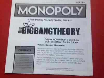 2015 The Big Bang Theory Edition Monopoly Instructions Rules Booklet Book