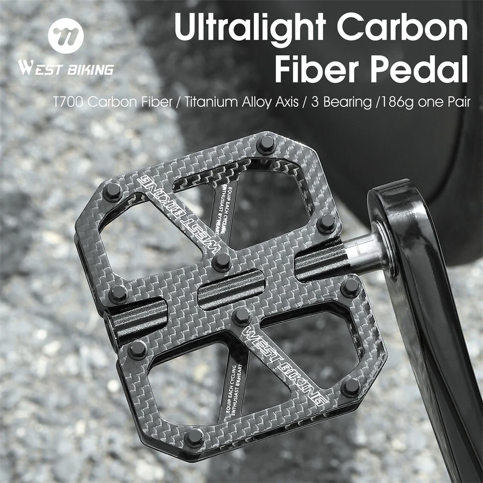 Pedales para bicicleta de carretera T700 fibra de carbono 3 rodamientos bicicleta ciclismo plataforma pedales Foto 2 de 4