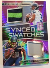 2018 Spectra Synced Swatches Neon PINK Rashaad Penny & Russell Wilson #d 2/15 SP