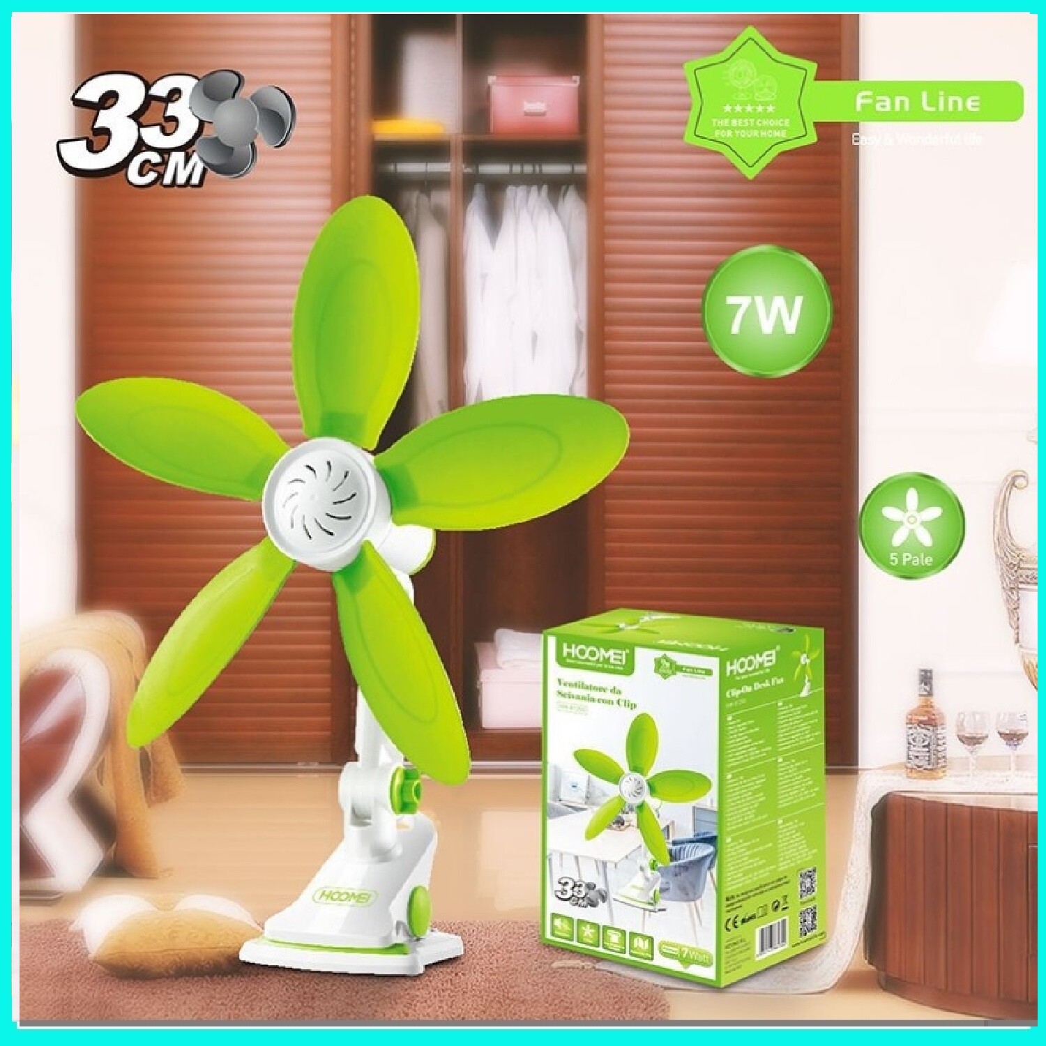 Ventilatore da scrivania con pinza e rotazione regolabile