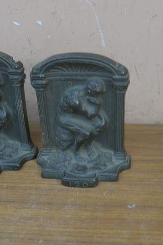 PAIR OF 2 ANTIQUE 1920'S CAST IRON BOOKENDS THINKER MAN EMANUEL NEUMAN LODGE - Picture 3 of 7