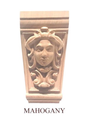 Lady's face Decorotive Corbel Applique. Mahogany, Cherry.