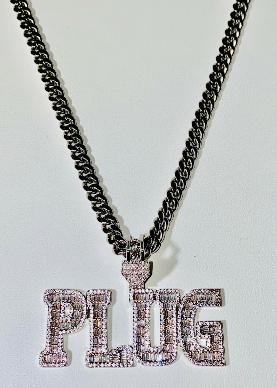 YOUNG PLUG BOSS Iced Icy Silver 14k Men Pendant 6mm Miami Cuban Link Chain image 2