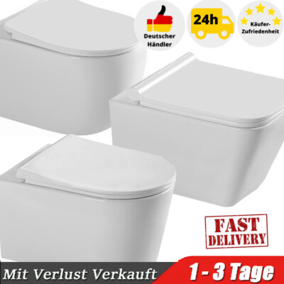 HOROW Spülrandloses Wand Hänge Wand-WC Softclose Deckel Toilette Spülrandlos