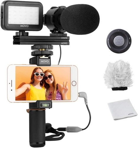 Movo Smartphone Video Rig V7 Grip/Stereo Microphone/LED Light for iPhone/Android - Picture 3 of 12