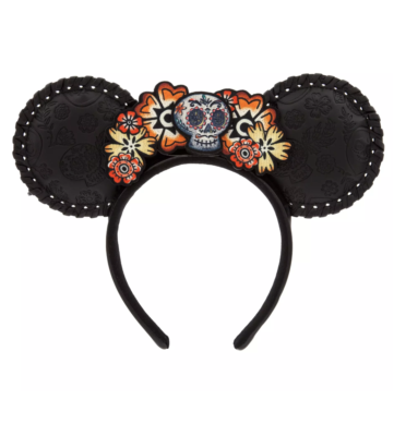 COCO Disney Black and Multicolor Floral Skull Headband HKDL - Pixar Coco embroidered Floral Skull Minnie Ear  main image 2