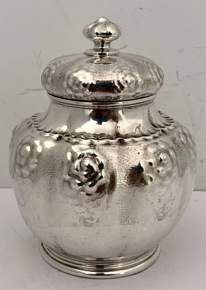 DOMINICK & HAFF AMERICAN AESTHETIC MOVEMENT HAMMERED STERLING 茶 CADDY 1884 — 第 3/4 张图片