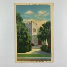 Postcard Florida Tarpon Springs FL Church Good Shepherd Inness 1940s Linen 