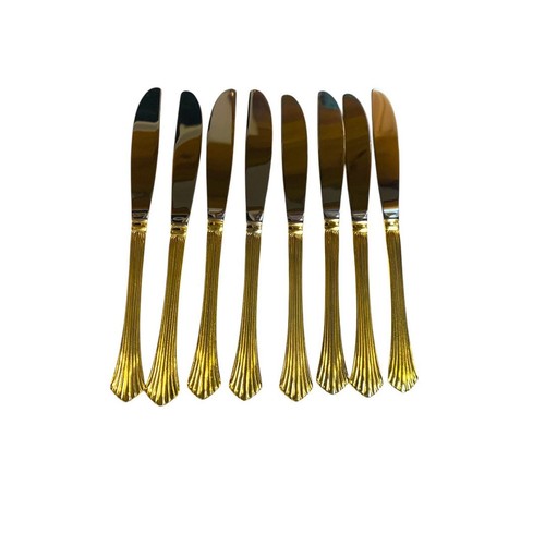 Gold Electroplate Vintage Dinner Knife Set of 8 Scalloped 8.7 Inch