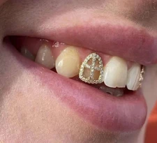 Iced CZ Open Face Cross Grillz Cap 14K Gold Plated Single Tooth Teeth + Mold Kit