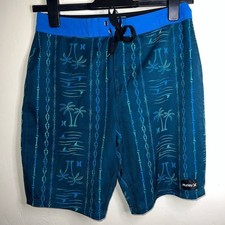 Hurley Kids Teal and Blue Patterned Swim Trunks 14