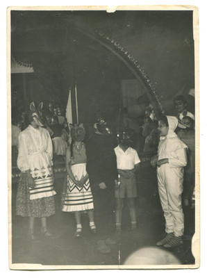 Masked Carnival Photo   People in Animal Masks Fox, Wolf, Pig Rabbit Halloween