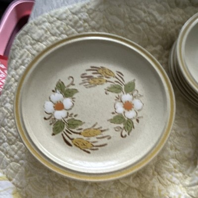 Ceramic Round Saucer, Floral Flower Pattern, Beige Brown Green Yellow White