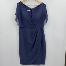 JJs House Blue Chiffon Flutter Sleeve Cocktail Wedding Guest Dress Size 14 NEW