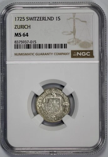 1725 Switzerland Zurich 1 Schilling NGC MS 64