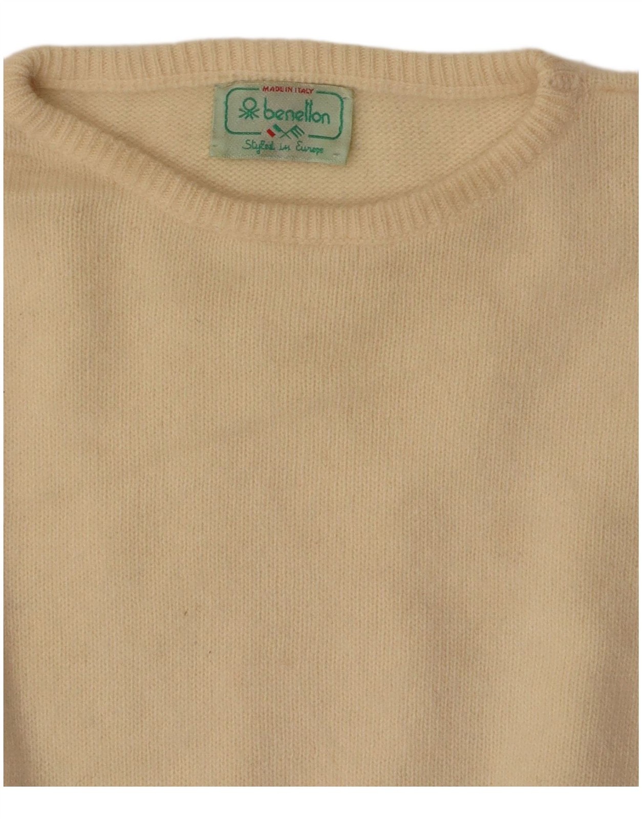 BENETTON Womens Crop Crew Neck Jumper Sweater UK 16 Large Off White CE12 thumbnail 4