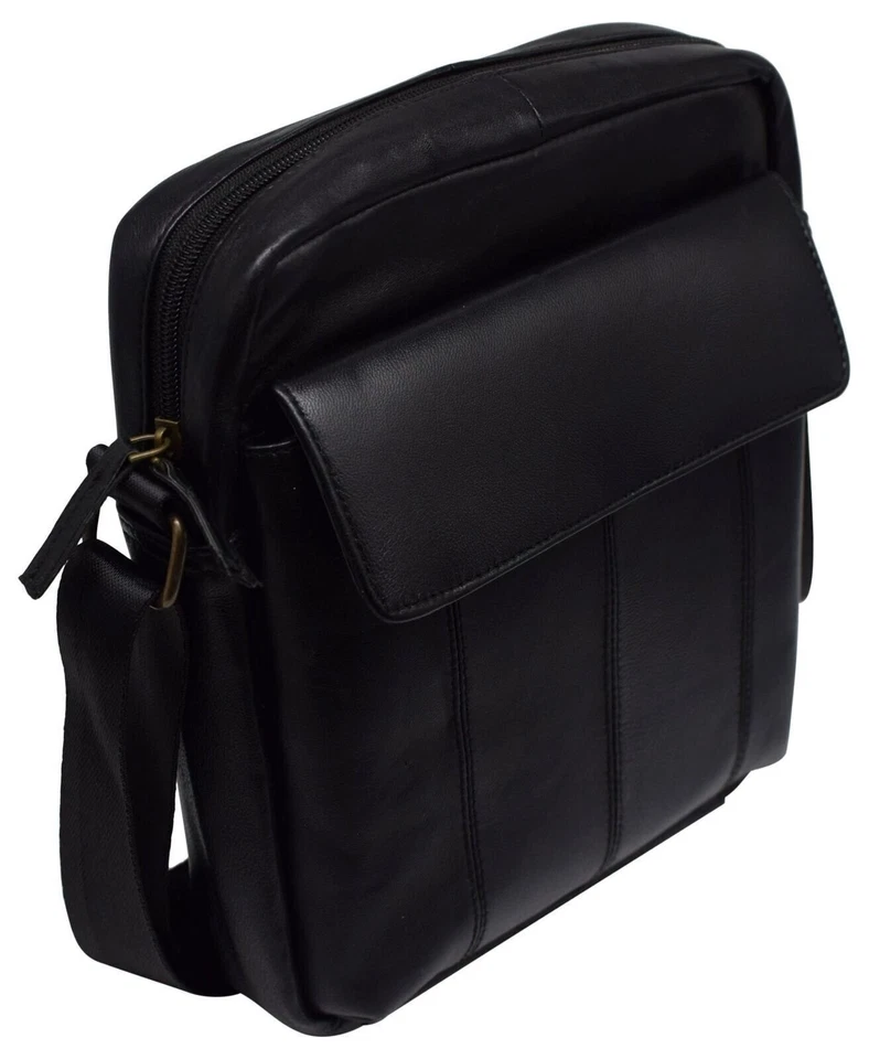 Bolso Bandolera Hombre Cuero Genuino Hombre Bolso de Hombro para Tabletas iPad, Viaje Foto 3 de 4