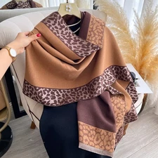 Camel Brown Leopard Print Winter Scarf Shawl Wrap Blanket Oversized Gift