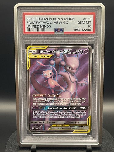 Pokémon Mewtwo & Mew GX 222/236 Unified Minds Full Art 2019 PSA 10 Gem Mint