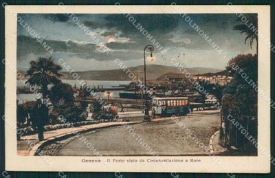 Genoa City Sea Circumvallation Tram Moonlight Postcard QZ5747