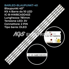 KIT 4 BARRE STRIP 10 LED TV BLAUPUNKT  IC-B-HWBC40D453 BR40L233BFBKUE205