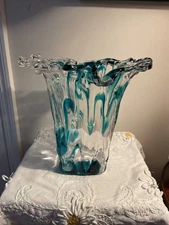 Vintage Adam Jablonski Crystal Vase Sculptural Waves Poland Art Glass Rare 10”