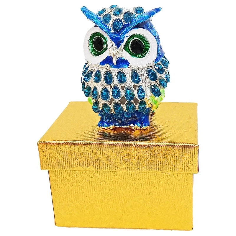 Portagioie Gufo Blu in Metallo Smaltato 5x6 cm Scatola Portagioielli Decorativo, fotografia 9 di 9